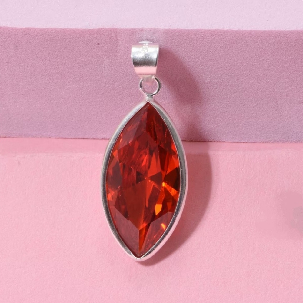 Sterling Silver Pendant Orange Diamond Sparkle